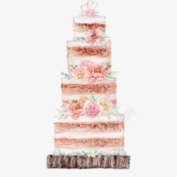 手绘水彩四层蛋糕素材