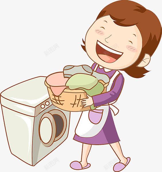 洗衣服的女人png免抠素材_88icon https://88icon.com 一堆 卡通 围裙 女人 洗衣机 白色 紫色 衣服