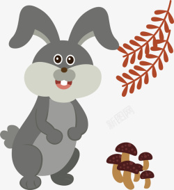 手绘兔鸵卡通动物小灰兔插画矢量图高清图片