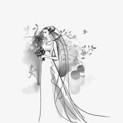 黑色长裙晚礼服水墨画穿婚纱的女人高清图片
