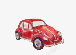 红色甲壳虫手绘水彩红色甲壳虫小汽车高清图片