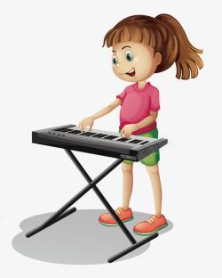 钢琴键盘楼梯卡通手绘弹电子琴的女孩高清图片