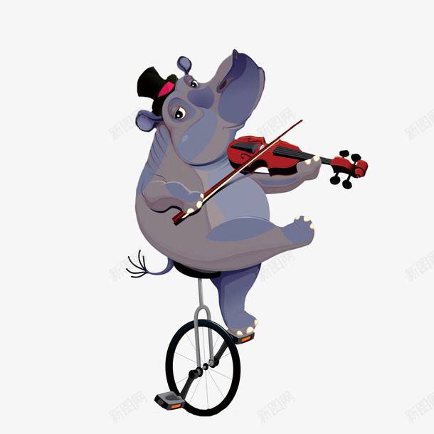 卡通拉小提琴的河马动物png免抠素材_88icon https://88icon.com 动物设计 卡通 小提琴 愚人节 河马 表演 马戏团
