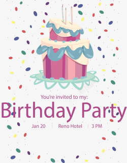 派对邀请函紫色蛋糕生日派对矢量图高清图片
