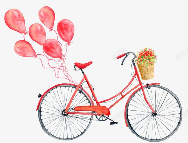 卡通风格气球单车png免抠素材_88icon https://88icon.com 促销装饰 时尚单车 气球 浪漫 红色浪漫 花篮