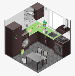 3D开放式厨房厨房立体模型高清图片