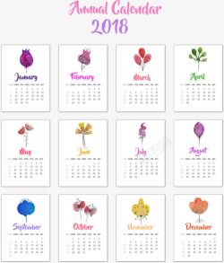 手绘水彩花卉2018年日历模板素材