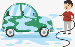 正在洗绿色汽车的人矢量图素材