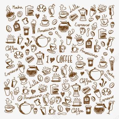 冬天咖啡手绘咖啡元素矢量图图标图标