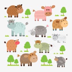 农场卡通人物扁平化农场动物高清图片