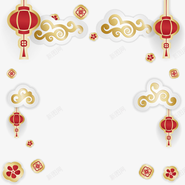 卡通金色祥云与红色灯笼png免抠素材_88icon https://88icon.com 新年祥云 春节灯笼 红色灯笼 背景装饰 金色祥云