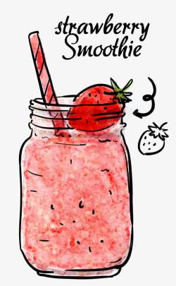 手绘水彩草莓饮料素材