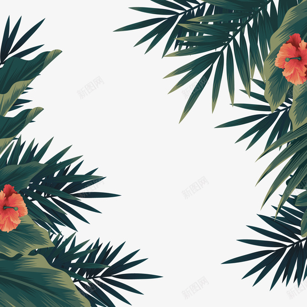 棕叶背景矢量图ai免抠素材_88icon https://88icon.com PNG免抠图 PNG免抠图下载 夏日 海边 热带风情 红花 绿叶 装饰 矢量图