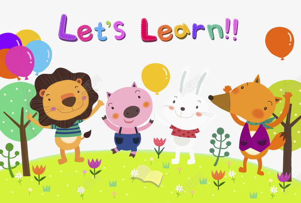 学习的动物png免抠素材_88icon https://88icon.com 兔子 动物园 卡通 学习 小猪 气球 狮子 相互学习 英语