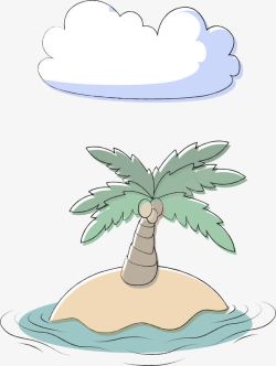清新假期云雾椰子树手绘卡通旅游元素高清图片