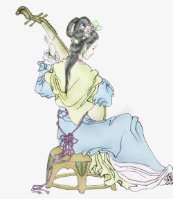 古代器卡通插画古代女子弹琵琶高清图片