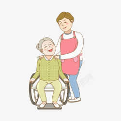 卡通的轮椅给妈妈揉肩的儿子高清图片