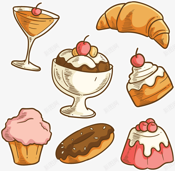 卡通飞舞甜点花纹矢量图ai免抠素材_88icon https://88icon.com 卡通蛋糕 甜点 甜点花纹 矢量png 蛋糕 面包 矢量图