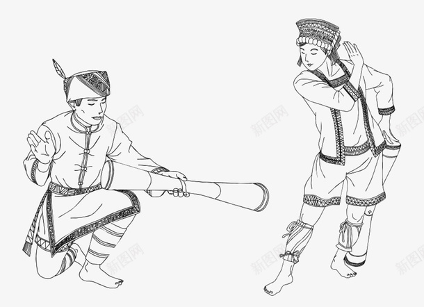 瑶族舞蹈png免抠素材_88icon https://88icon.com 乐器 动作 少数民族 手绘 特色 瑶族 瑶族人物形象 瑶族特色 线描 舞蹈 鼓乐