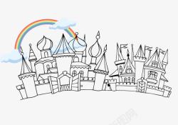 城堡彩虹热气球手绘彩虹下的城堡高清图片