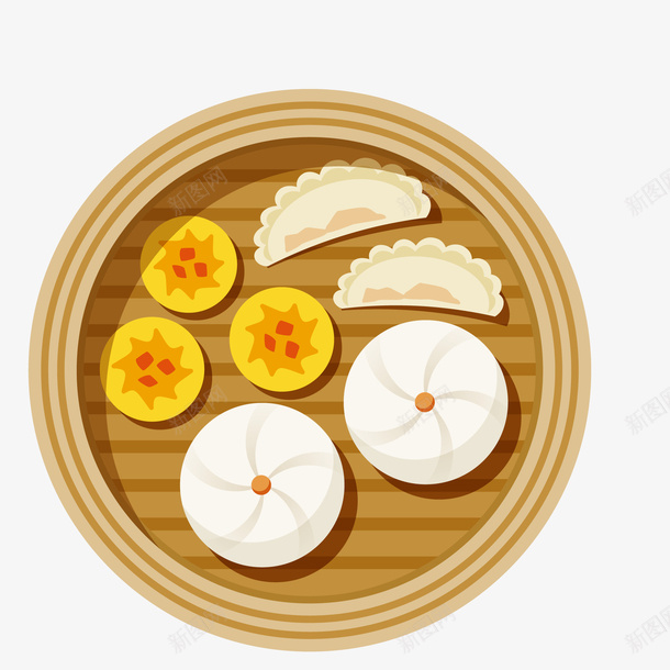 卡通蒸笼里的面食食物矢量图ai免抠素材_88icon https://88icon.com 包子 天猫吃货节 美食 蒸笼 面食 食物设计 饺子 矢量图