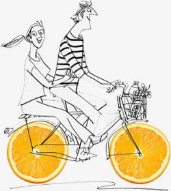 别自行车轮胎致情侣骑自行车载人开心浪漫线稿高清图片