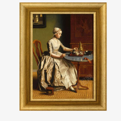 欧洲贵族享受下午茶的贵族女子装饰油画P高清图片