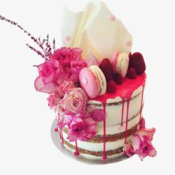 奶油玫瑰花马卡龙玫瑰花草莓蛋糕高清图片