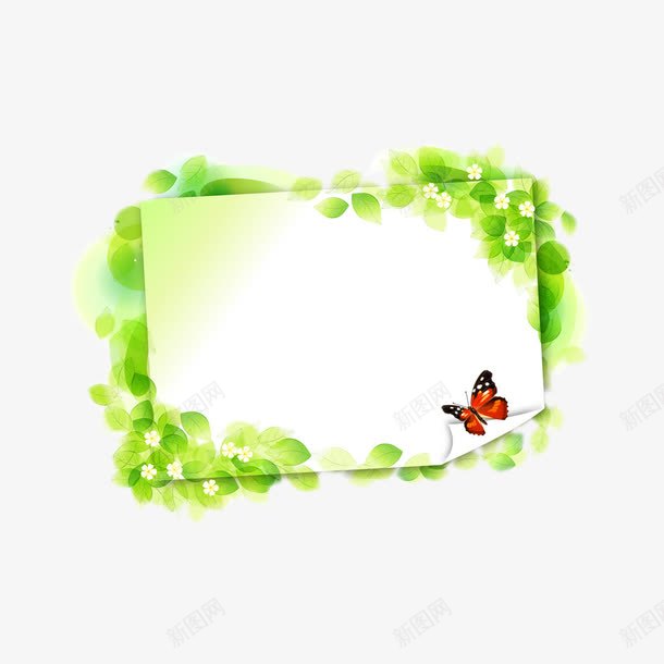 唯美展板png免抠素材_88icon https://88icon.com 唯美绿色 展板 植物 绿叶 绿色 绿色植物 蝴蝶 边框