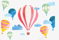 飞舞热气球蓝色云朵飞舞热气球矢量图高清图片