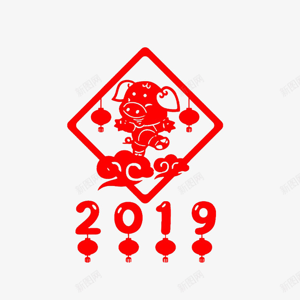 剪纸2019年猪年装饰元素png免抠素材_88icon https://88icon.com 2019年 剪纸 剪纸艺术 猪年 祥云 红灯笼 装饰