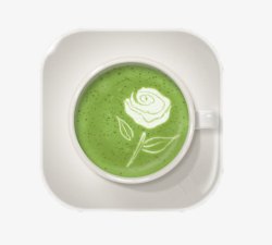 灰色咖啡花式抹茶玫瑰咖啡拉花高清图片