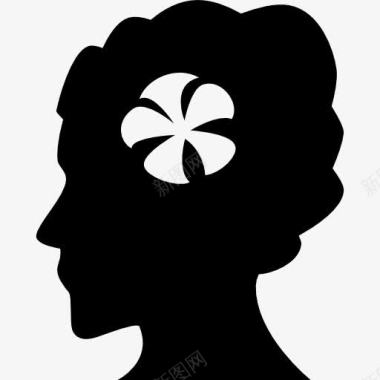 女人头像剪影与花在温泉图标图标