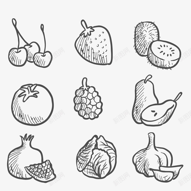 新鲜手绘线条水果手账矢量图eps免抠素材_88icon https://88icon.com 奇异果 手帐 手帐素材 手帐贴纸 手绘线条 新鲜 梨子 樱桃 水果手账 矢量图 石榴 葡萄 蒜头