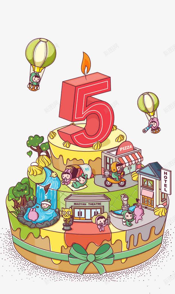 五周年png免抠素材_88icon https://88icon.com 卡通 店面周年 热气球 节日元素 蛋糕