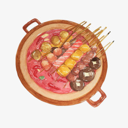 蟹肉棒可爱的串串手绘火锅高清图片