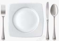 白色的叉子白色陶瓷方盘高清图片