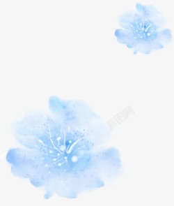 梦幻唯美蓝色水彩花朵素材