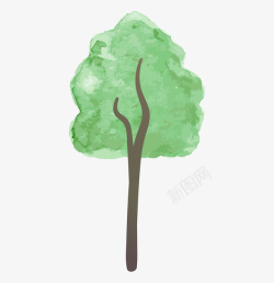 手绘水彩绿色小树背景装饰素材