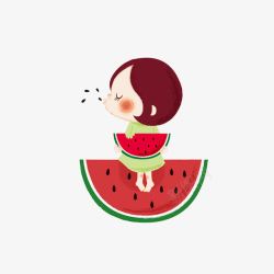 水果酵素卡通可爱吃西瓜的小女孩高清图片