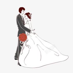 婚礼卡通人物拥抱的新郎新娘高清图片