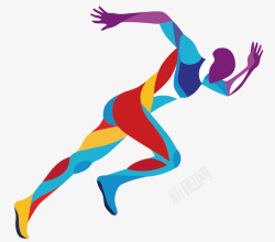 彩色炫彩背景矢量素材彩色几何曲线跑步男人高清图片