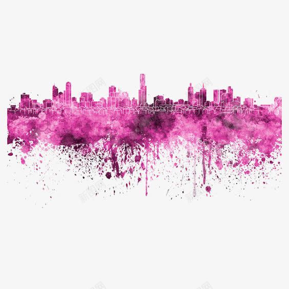 水墨城市png免抠素材_88icon https://88icon.com 创意城市 喷溅水彩 城市插画 笔刷 粉色水墨 繁华城市