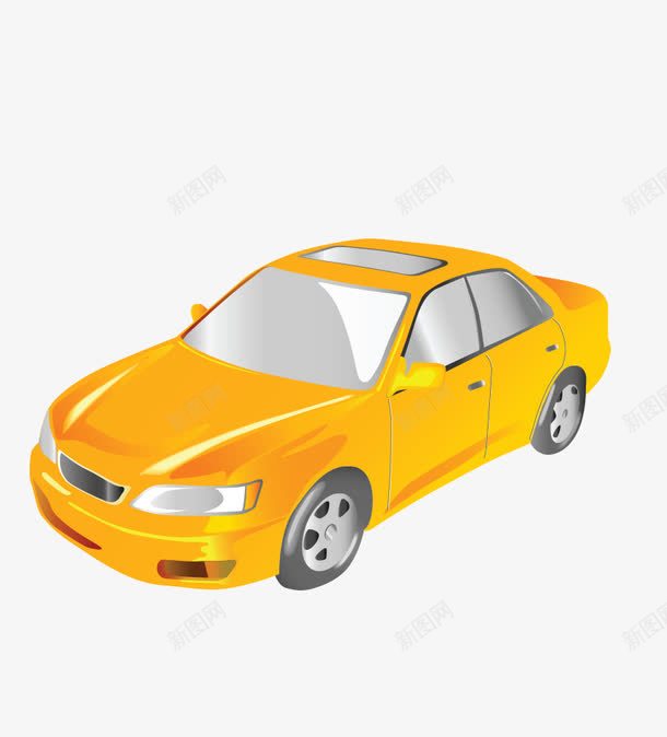 一辆黄色小汽车png免抠素材_88icon https://88icon.com 交通工具 卡通 汽车 矢量轿车 轿车 黄色