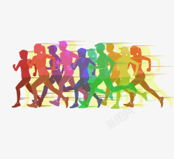 免抠跑马拉松的运动员彩色跑步的运动员剪影高清图片