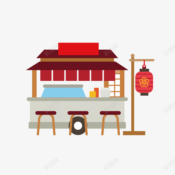 红色小摊手绘矢量图ai免抠素材_88icon https://88icon.com 个性 凳子 创意 小贩 手绘矢量 日式 灯笼 简约插图 红色 矢量图