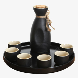 日式竹托盘日式分酒器陶瓷酒杯高清图片