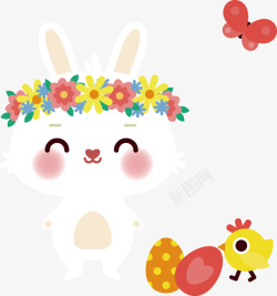 复活节动物卡通头戴花环小兔子表情矢量图高清图片