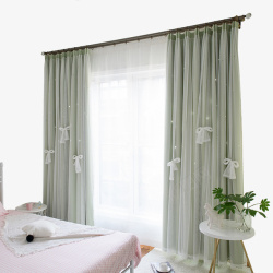 现代卧室图隔热双层蕾丝窗帘高清图片