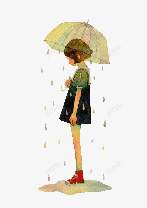撑着伞的女孩png免抠素材_88icon https://88icon.com 失落 女孩 孤独 心情 怄气 漫画女 短发 透明 雨伞 雨点